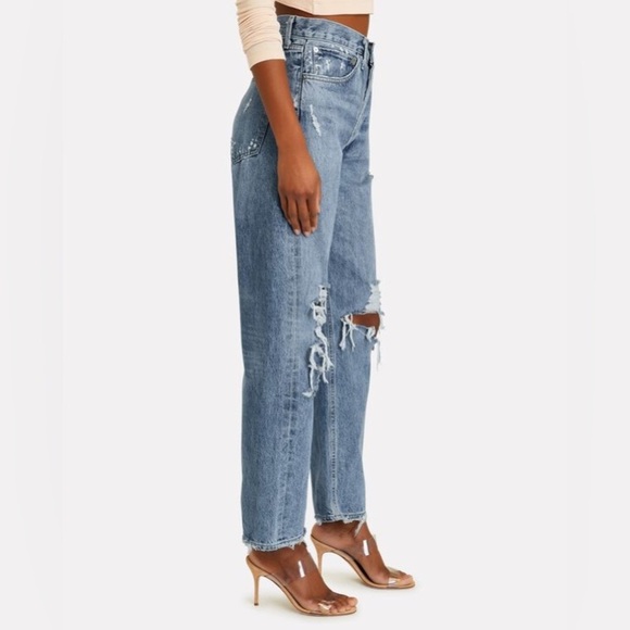 Agolde Blue Distressed Straight Leg Jeans - Picture 6 of 16